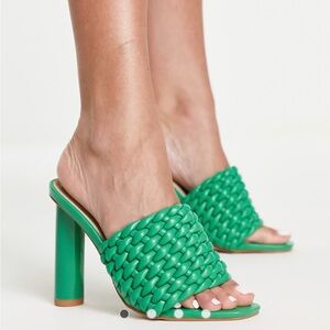 Emerald Woven Heeled Mules